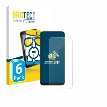 Front side of a product packaging with the brand logo BROTECT. Next to it is the device Infinix Smart 10 shown with the corres