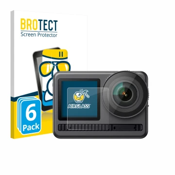 Front side of a product packaging with the brand logo BROTECT. Next to it is the device Akaso Brave 8 (Front display) shown wi