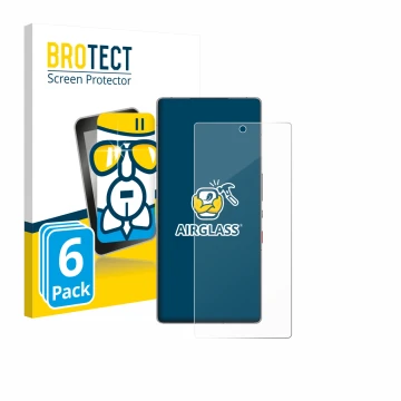 Front side of a product packaging with the brand logo BROTECT. Next to it is the device ZTE Nubia Red Magic 11 Pro shown with 