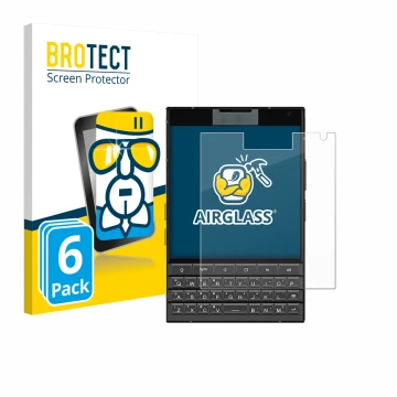 Front side of a product packaging with the brand logo BROTECT. Next to it is the device Unihertz Titan 2 shown with the corres