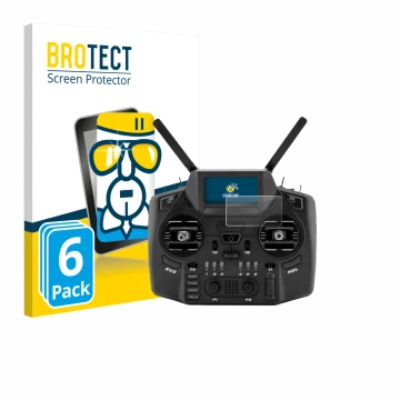 Front side of a product packaging with the brand logo BROTECT. Next to it is the device Radiomaster GX12 shown with the corres
