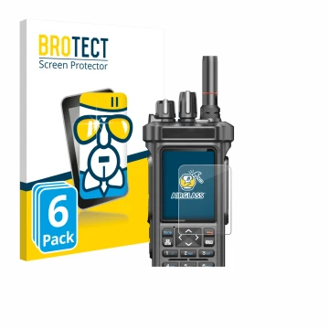 Front side of a product packaging with the brand logo BROTECT. Next to it is the device Radtel RT-950 Pro shown with the corre