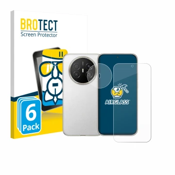 Front side of a product packaging with the brand logo BROTECT. Next to it is the device Huawei Mate 70 Air (Front+Camera) show