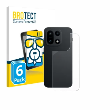 Front side of a product packaging with the brand logo BROTECT. Next to it is the device OnePlus 15 (Back) shown with the corre