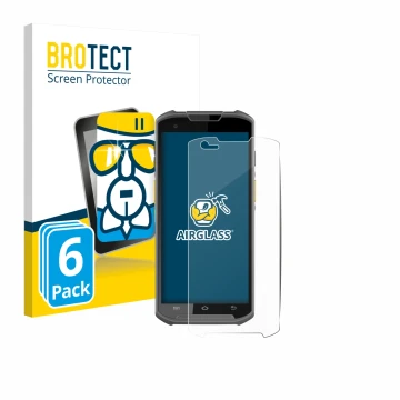 Front side of a product packaging with the brand logo BROTECT. Next to it is the device Newland MT93 shown with the correspond