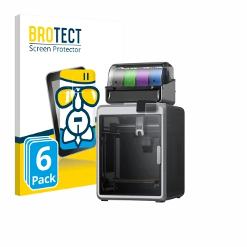 Front side of a product packaging with the brand logo BROTECT. Next to it is the device Creality K2 shown with the correspondi