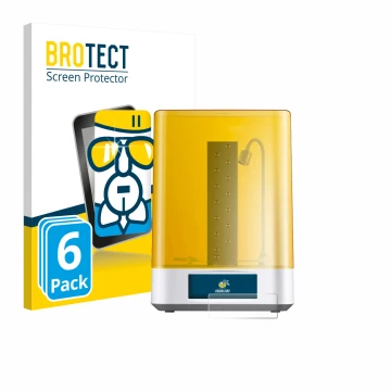Front side of a product packaging with the brand logo BROTECT. Next to it is the device Anycubic Wash & Cure 3 Plus shown with
