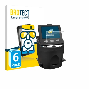 Front side of a product packaging with the brand logo BROTECT. Next to it is the device Kodak SCANZA shown with the correspond