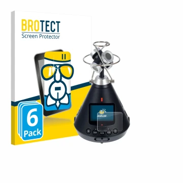 Front side of a product packaging with the brand logo BROTECT. Next to it is the device Zoom H3-VR shown with the correspondin