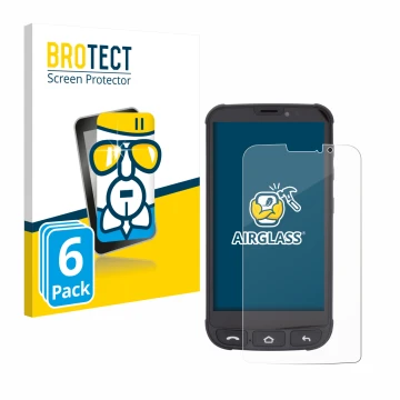 Front side of a product packaging with the brand logo BROTECT. Next to it is the device Olympia Neo Mini shown with the corres