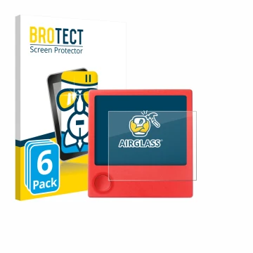 Front side of a product packaging with the brand logo BROTECT. Next to it is the device PicPak E-Ink Display shown with the co