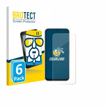 Front side of a product packaging with the brand logo BROTECT. Next to it is the device Nubia V80 Pro shown with the correspon