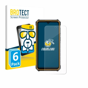 Front side of a product packaging with the brand logo BROTECT. Next to it is the device Ulefone RugKing 3 Pro shown with the c