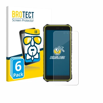 Front side of a product packaging with the brand logo BROTECT. Next to it is the device Ulefone RugKing 2 Pro shown with the c