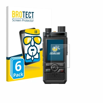 Front side of a product packaging with the brand logo BROTECT. Next to it is the device Hytera P50 shown with the correspondin