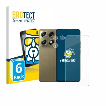 Front side of a product packaging with the brand logo BROTECT. Next to it is the device Motorola Signature (Front+Camera) show