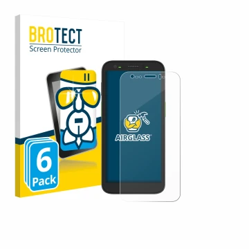 Front side of a product packaging with the brand logo BROTECT. Next to it is the device Zebra TC501 shown with the correspondi