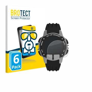 Front side of a product packaging with the brand logo BROTECT. Next to it is the device Timex Ironman TW5M63200 shown with the