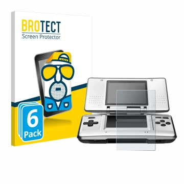 Front side of a product packaging with the brand logo BROTECT. Next to it is the device Nintendo DS shown with the correspondi