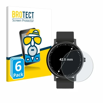 Front side of a product packaging with the brand logo BROTECT. Next to it is the device Watches (Circular, ø: 42 mm) shown wit