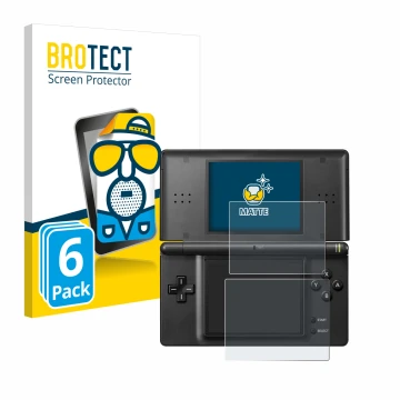 Front side of a product packaging with the brand logo BROTECT. Next to it is the device Nintendo DS LITE shown with the corres