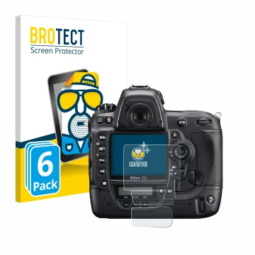 Front side of a product packaging with the brand logo BROTECT. Next to it is the device Nikon D3S shown with the corresponding