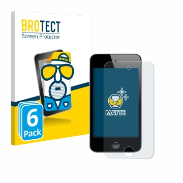 Front side of a product packaging with the brand logo BROTECT. Next to it is the device Apple iPod Touch (4th Gen.) shown with