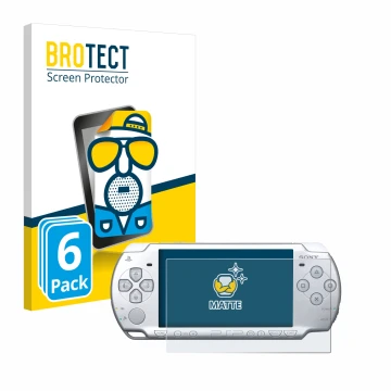 Front side of a product packaging with the brand logo BROTECT. Next to it is the device Sony PSP 2004 shown with the correspon