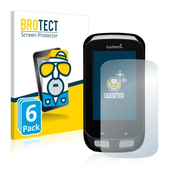 Front side of a product packaging with the brand logo BROTECT. Next to it is the device Garmin Edge 1000 shown with the corres