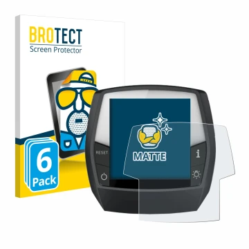 Front side of a product packaging with the brand logo BROTECT. Next to it is the device Bosch Intuvia Active Line shown with t