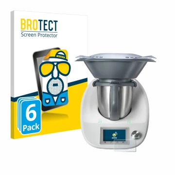 Front side of a product packaging with the brand logo BROTECT. Next to it is the device Vorwerk Thermomix TM5 shown with the c