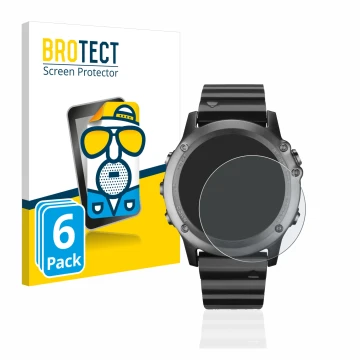 Front side of a product packaging with the brand logo BROTECT. Next to it is the device Garmin Fenix 3 shown with the correspo