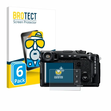 Front side of a product packaging with the brand logo BROTECT. Next to it is the device Fujifilm X-Pro2 shown with the corresp