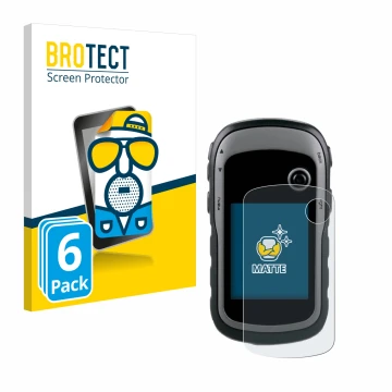 Front side of a product packaging with the brand logo BROTECT. Next to it is the device Garmin eTrex 30x shown with the corres