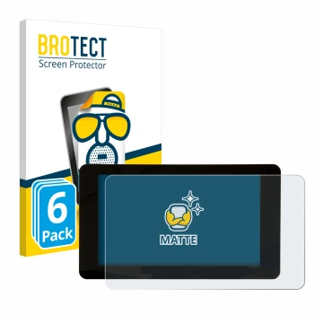 Front side of a product packaging with the brand logo BROTECT. Next to it is the device Raspberry Pi Touchscreen 7