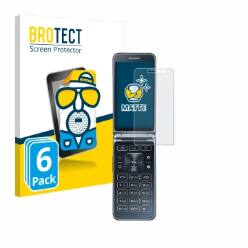 Front side of a product packaging with the brand logo BROTECT. Next to it is the device Samsung Galaxy Folder 2 shown with the