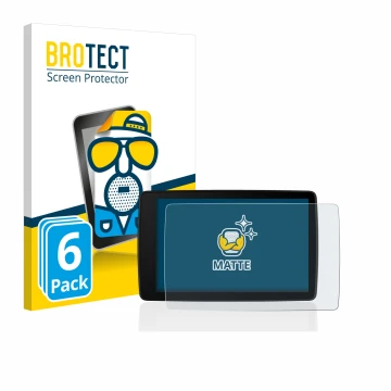 Front side of a product packaging with the brand logo BROTECT. Next to it is the device BMW Motorrad Navigator VI shown with t