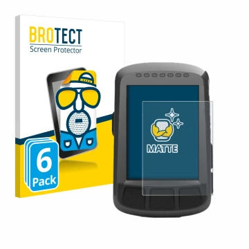 Front side of a product packaging with the brand logo BROTECT. Next to it is the device Wahoo Elemnt Bolt GPS shown with the c