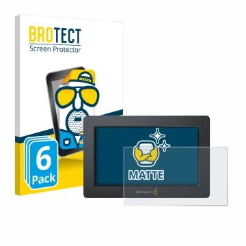 Front side of a product packaging with the brand logo BROTECT. Next to it is the device Blackmagic Design Video Assist (5.0) s