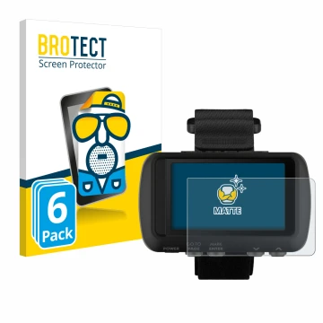 Front side of a product packaging with the brand logo BROTECT. Next to it is the device Garmin Foretrex 601 shown with the cor