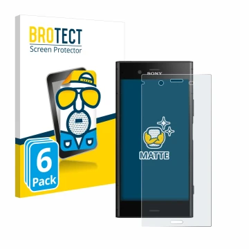 Front side of a product packaging with the brand logo BROTECT. Next to it is the device Sony Xperia XZ1 shown with the corresp