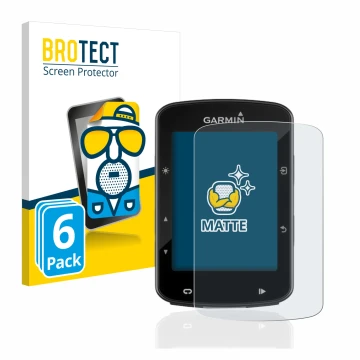 Front side of a product packaging with the brand logo BROTECT. Next to it is the device Garmin Edge 520 Plus shown with the co
