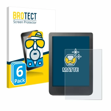 Front side of a product packaging with the brand logo BROTECT. Next to it is the device Kobo Clara HD (6