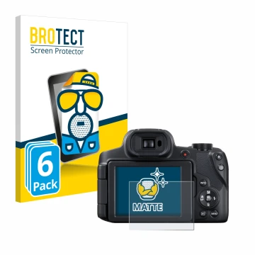Front side of a product packaging with the brand logo BROTECT. Next to it is the device Canon PowerShot SX70 HS shown with the