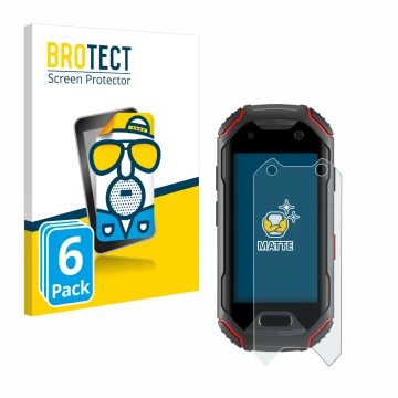 Front side of a product packaging with the brand logo BROTECT. Next to it is the device Unihertz Atom shown with the correspon