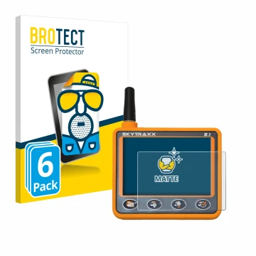 Front side of a product packaging with the brand logo BROTECT. Next to it is the device Skytraxx 2.1 Vario shown with the corr