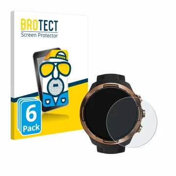 Front side of a product packaging with the brand logo BROTECT. Next to it is the device Suunto 9 Baro shown with the correspon