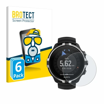 Front side of a product packaging with the brand logo BROTECT. Next to it is the device Suunto Spartan Sport Wrist HR Baro Ste