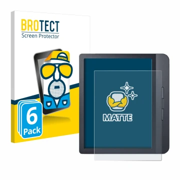 Front side of a product packaging with the brand logo BROTECT. Next to it is the device Kobo Libra H2O shown with the correspo