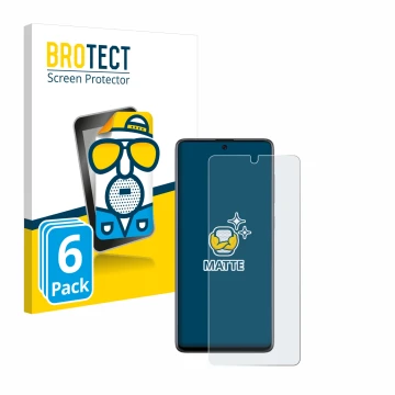 Front side of a product packaging with the brand logo BROTECT. Next to it is the device Samsung Galaxy A71 shown with the corr